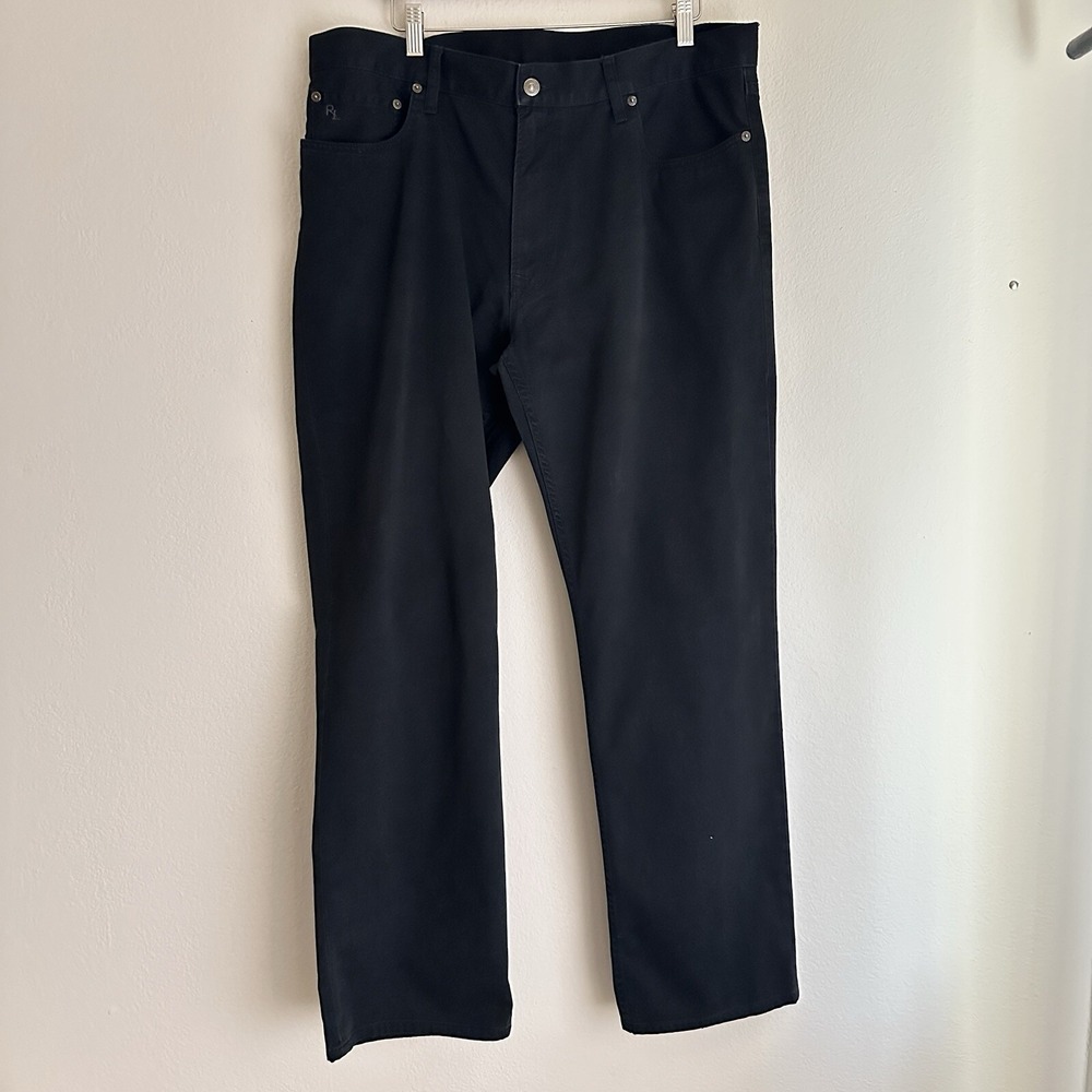 Ralph Lauren Twill Pants Mens 38x32 Black 5-Pocket Straight Leg Cotton RL Logo